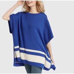 DRAPER JAMES Blue White Spirit Sweater Cape Poncho {3S16}